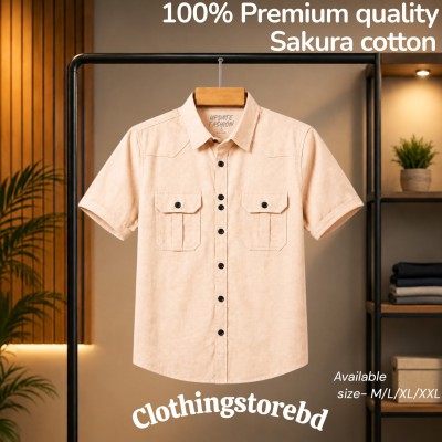 100% cotton fabric double pocket half sleeve