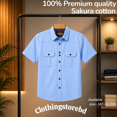 100% cotton fabric double pocket half sleeve