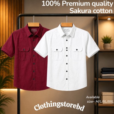 2 pis 100% cotton fabric double pocket half sleeve