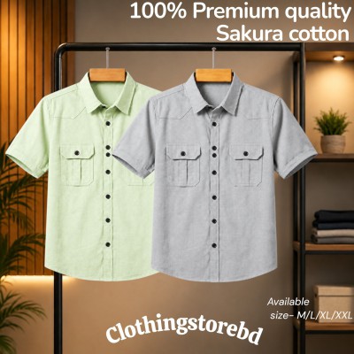 2 pis 100% cotton fabric double pocket half sleeve