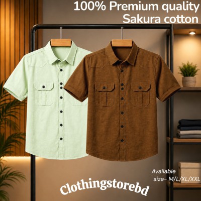 2 pis 100% cotton fabric double pocket half sleeve