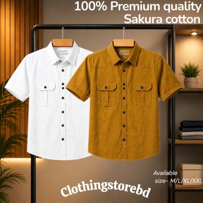 2 pis 100% cotton fabric double pocket half sleeve