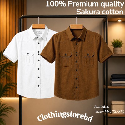 2 pis 100% cotton fabric double pocket half sleeve