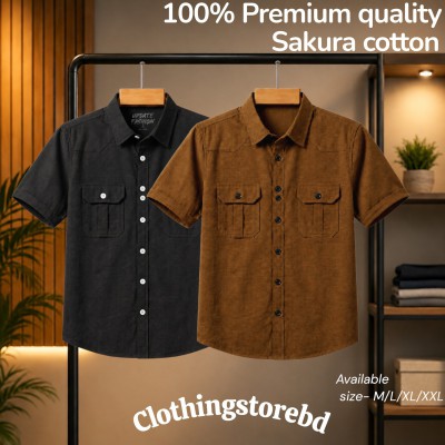2 pis 100% cotton fabric double pocket half sleeve