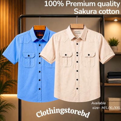 2 pis 100% cotton fabric double pocket half sleeve