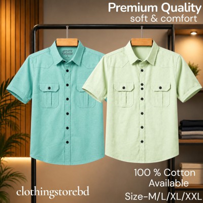 2 pis 100% cotton fabric double pocket half sleeve