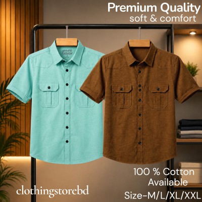 2 pis 100% cotton fabric double pocket half sleeve