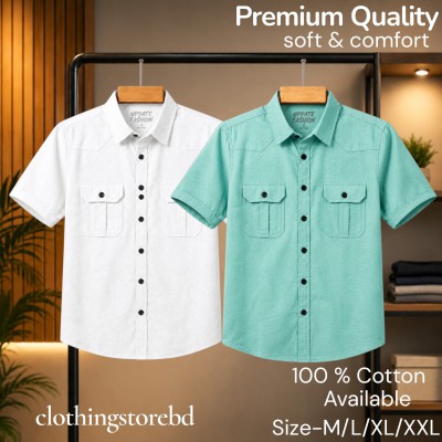 2 pis 100% cotton fabric double pocket half sleeve