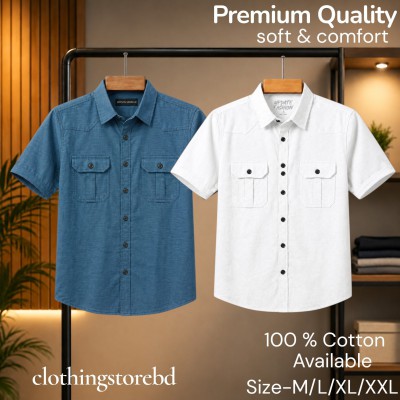 2 pis 100% cotton fabric double pocket half sleeve