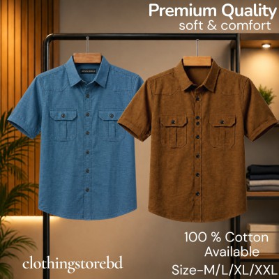2 pis 100% cotton fabric double pocket half sleeve