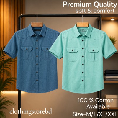 2 pis 100% cotton fabric double pocket half sleeve