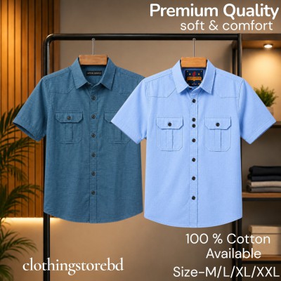 2 pis 100% cotton fabric double pocket half sleeve