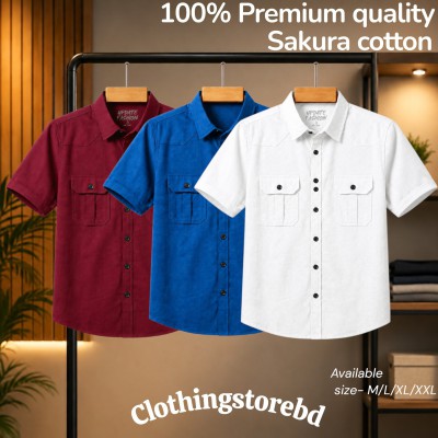 3 pis 100% cotton fabric double pocket half sleeve