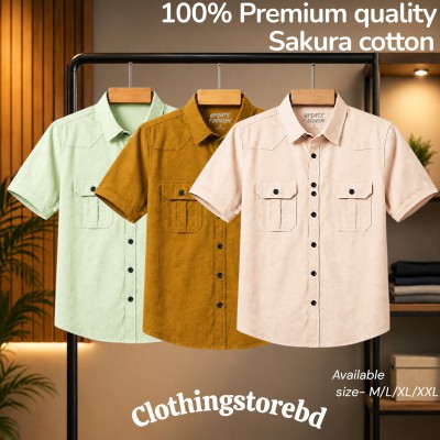 3 pis 100% cotton fabric double pocket half sleeve