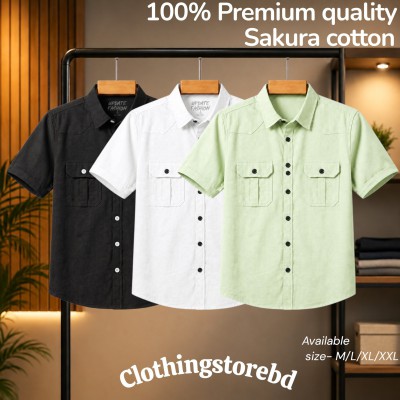 3 pis 100% cotton fabric double pocket half sleeve