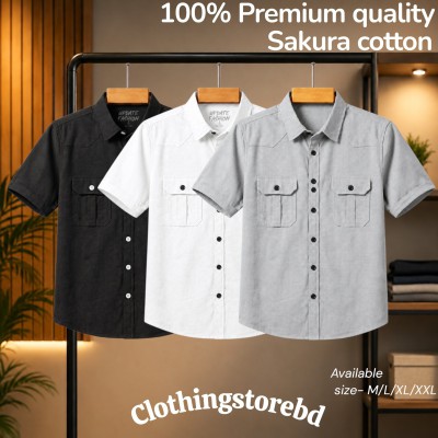 3 pis 100% cotton fabric double pocket half sleeve
