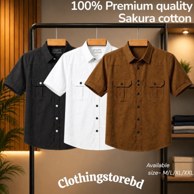 3 pis 100% cotton fabric double pocket half sleeve