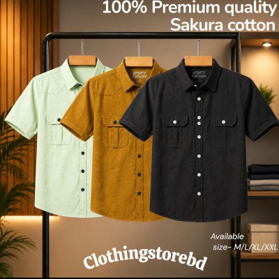3 pis 100% cotton fabric double pocket half sleeve