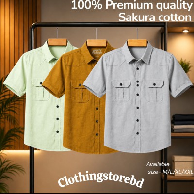 3 pis 100% cotton fabric double pocket half sleeve