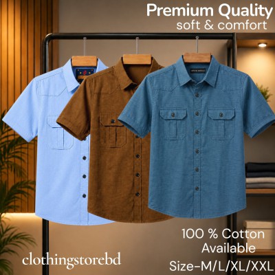 3 pis 100% cotton fabric double pocket half sleeve