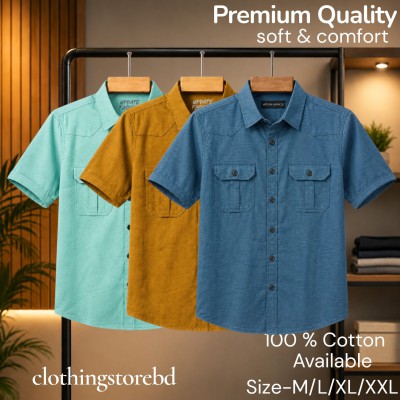 3 pis 100% cotton fabric double pocket half sleeve