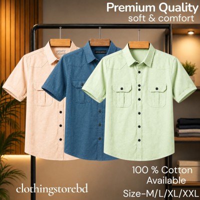 3 pis 100% cotton fabric double pocket half sleeve