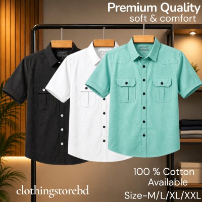 3 pis 100% cotton fabric double pocket half sleeve