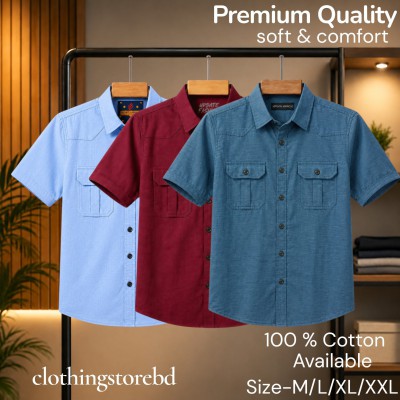 3 pis 100% cotton fabric double pocket half sleeve