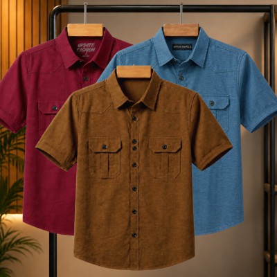3 pis 100% cotton fabric double pocket half sleeve