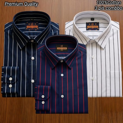 3 pis 100%Cotton premium quality stipe  full seleev
