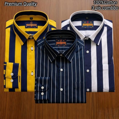 3 pis 100%Cotton premium quality stipe  full seleev