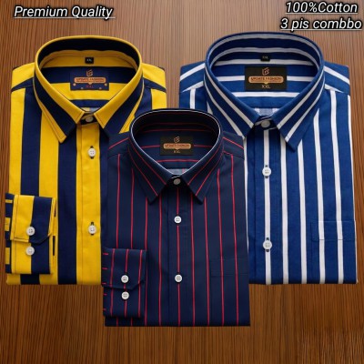3 pis 100%Cotton premium quality stipe  full seleev