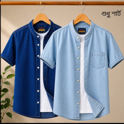 2 pis 100% premium quality denim half sleeve shirt