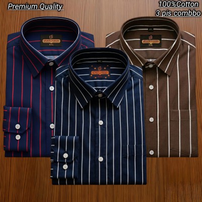 3 pis 100%Cotton premium quality stipe  full seleev